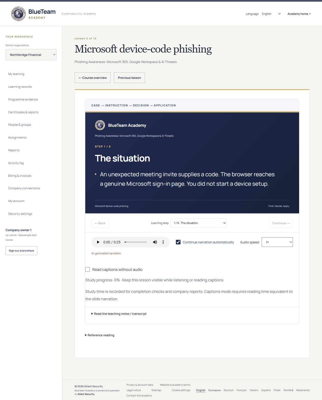 Lezione sul phishing con codice dispositivo Microsoft e comandi di studio